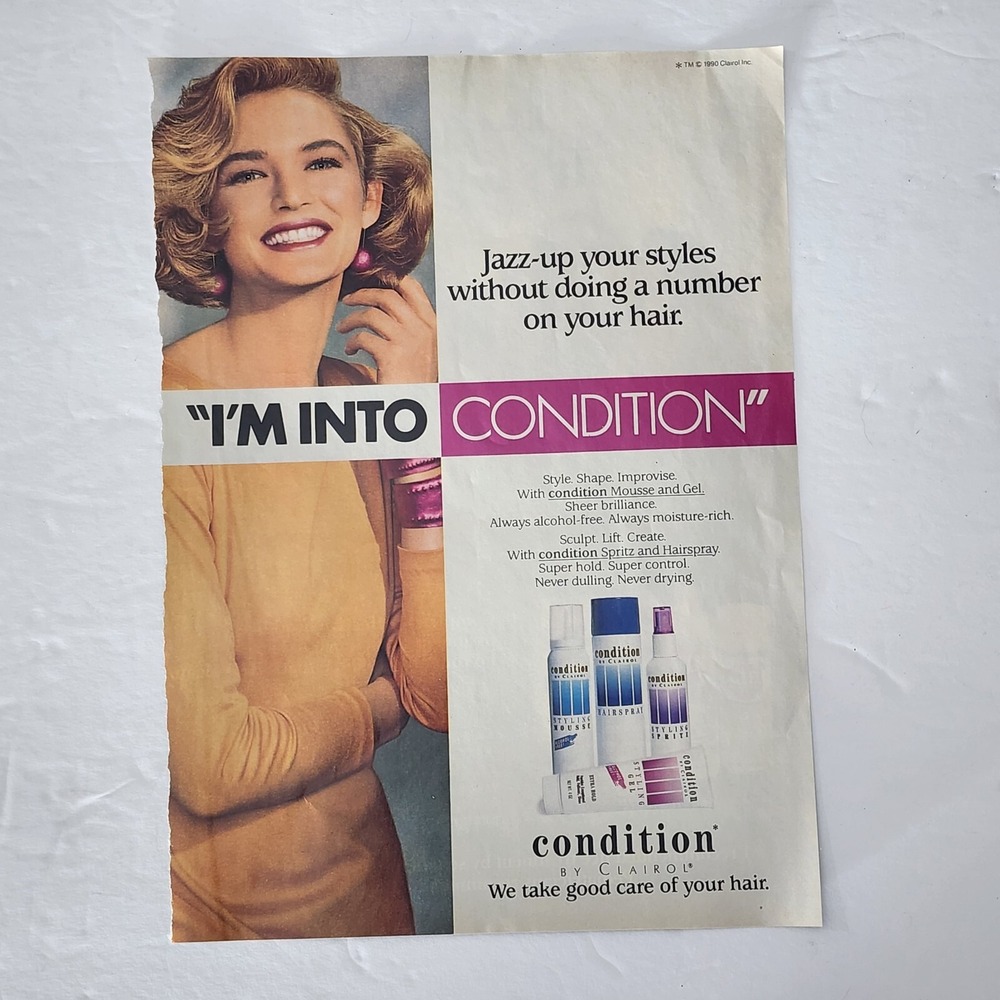 Vintage Print Ad Condition by Clairol hair care blonde model woman clipping 1990